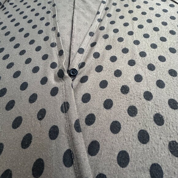 Comfy USA Womens Polka Dot Open Front Cardigan Coatigan Large Brown Black Swing - Picture 8 of 9